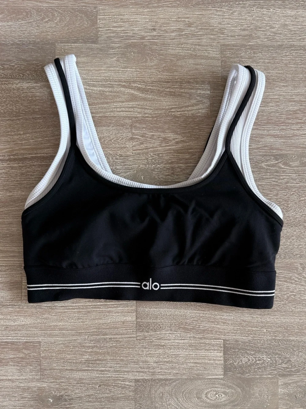 Alo Yoga Better Together Sports Bra & Skirt Set in Black & White Size Medium